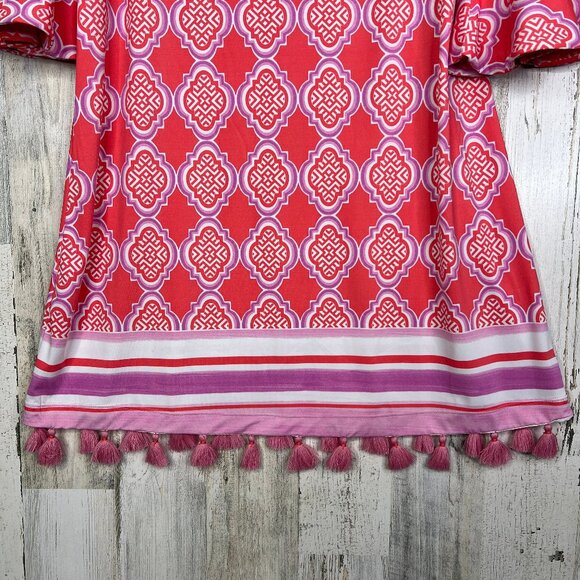 NEW! Coral Geo Off The Shoulder Dress Wowens Size Large Vacation Resort Wear - Picture 8 of 14